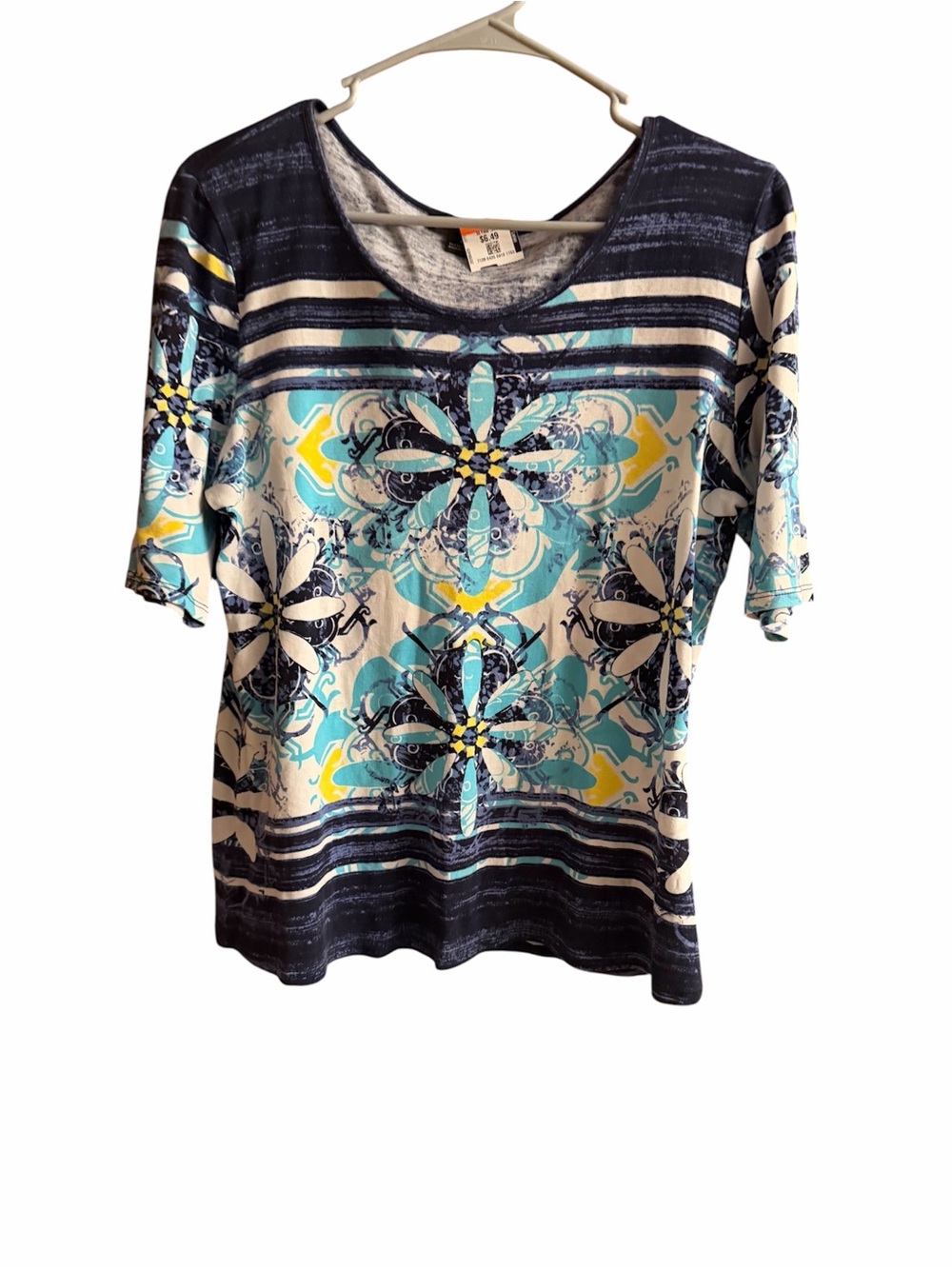 Tribal Women’s Navy & Teal Patterned Short Sleeve Top NWOT